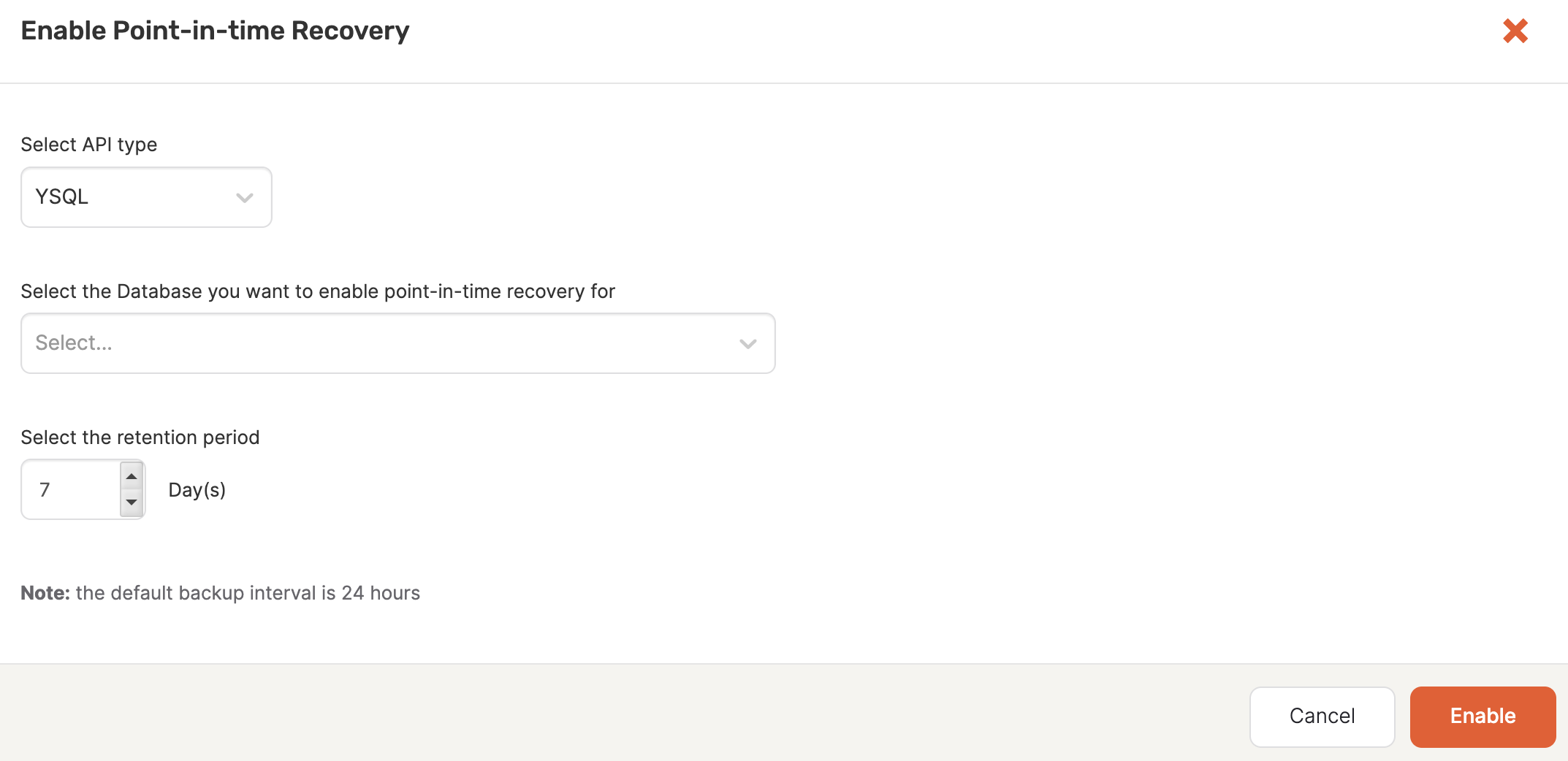 Enable PITR Enable PITR